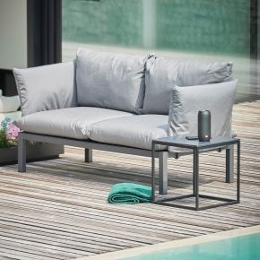 Jan Kurtz 2-Sitzer Sofa DOMINO, 140 x 70 x 85 cm, Gestell: Aluminium schwarz, inkl. Kissenset: graphitgrau