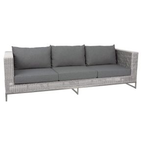 Stern Fontana 3-Sitzer-Sofa Geflecht Vintage weiss inkl. Sitz- und Rückenkissen seidengrau mit Edelstahl Untergestell