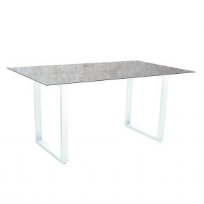 Stern Kufentisch Aluminium weiß mit Tischplatte Silverstar 2.0 160x90, Dekor Metallic grau