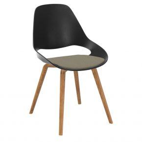 Houe FALK Stuhl mit tiefer Armlehne und Holzgestell aus Eichenfurnier und Schale: schwarz, Sitzkissen Dark Beige