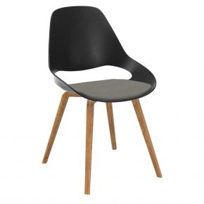Houe FALK Stuhl mit tiefer Armlehne und Holzgestell aus Eichenfurnier und Schale: schwarz, Sitzkissen Light Grey