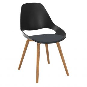 Houe FALK Stuhl mit tiefer Armlehne und Holzgestell aus Eichenfurnier und Schale: schwarz, Sitzkissen Dark Grey