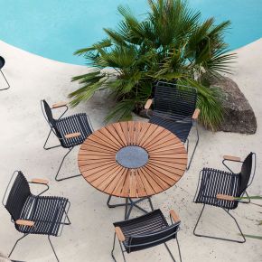 Houe Gartensitzgarnituren Set 5x Sessel Click Black mit Gartentisch aus Bambus Ø110