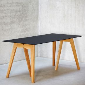 Jan Kurtz SET Tischplatte QUADRAT, ESG 8 mm, schwarz, 160 x 80 cm + Tischbeine NEO, Eiche, 2 er Set, hoch 71,5 cm Aussteller neuwertig