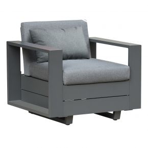 Lola Elements 1-Sitzer Lounge und Dining Aluminium graphite pulverbeschichtet inkl. Tuva dark grey Kissen mit Armlehne