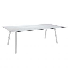 Stern Tisch INTERNO Rundrohr 220x100x75 cm Edelstahl mit Tischplatte Silverstar 2.0 Zement hell