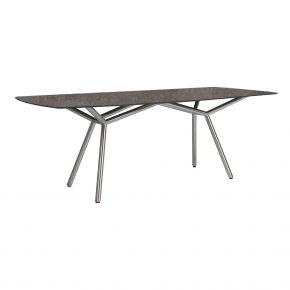 Stern Tisch 220x100 cm Edelstahl Rundrohr mit Tischplatte Silverstar 2.0 Dekor Metallic grau