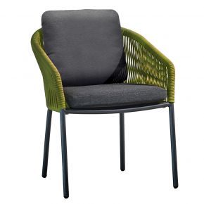 Solpuri LOOP Dining Sessel, inkl. Sitzpolster / Rückenkissen eckig 42 x 42cm - Aluminium String-Flex olive / Bombay anthrazit