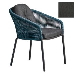 Solpuri LOOP Dining Sessel, inkl. Sitzpolster / Rückenkissen rund 42cm - Aluminium String-Flex petrol / Bombay graphite