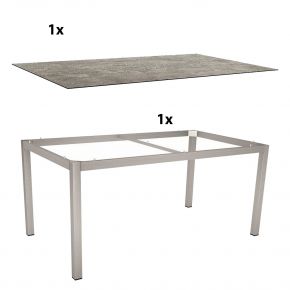Stern Gartentisch Tischgestell 160x90 cm Classic Edelstahl Vierkantrohr mit Nivelliersystem mit Tischplatte Dekor Slate stone