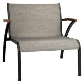 Stern Lounge-Sessel Laris Aluminium schwarz matt Bezug Textilen Leinen grau/Teakarmlehnen