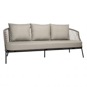 Stern Lounge-Sofa 3-Sitzer Odea Aluminium schwarz matt Kordel salt Kissen Outdoorstoff cream