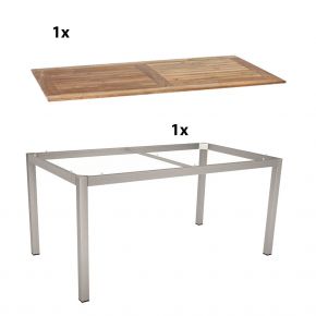 Stern Gartentisch Tischgestell 160x90 cm Classic Edelstahl Vierkantrohr mit Nivelliersystem mit Tischplatte aus Old Teak