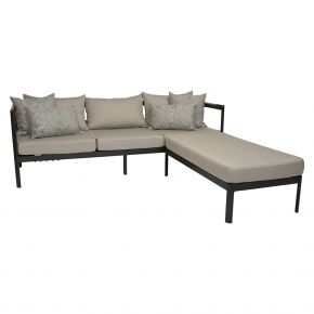 Stern Set Lounge-Sofa/Hocker Viggo Alum. schwarz matt Textilen Leinen grau Kissen 100% Polyacryl cream