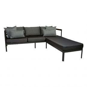 Stern Set Lounge-Sofa/Hocker Viggo Alum. schwarz matt Text.Leinen grau Kis. 100% Polyacryl seidenschwarz