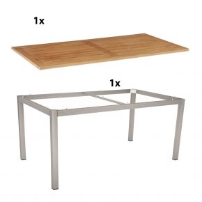 Stern Gartentisch Tischgestell 160x90 cm Classic Edelstahl Vierkantrohr mit Nivelliersystem mit Tischplatte aus Teakholz