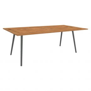 Stern Tisch 220x100cm Interno Rundrohr konisch Alum. anthrazit/Tischplatte Teak
