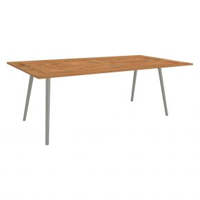 Stern Tisch 220x100cm Interno Rundrohr konisch Alum. graphit/Tischplatte Teak