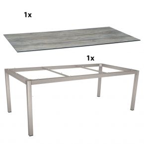 Stern Gartentisch 200x100 cm Edelstahlgestell Vierkantrohr mit Silverstar 2.0-Tischplatte, Tundra grau