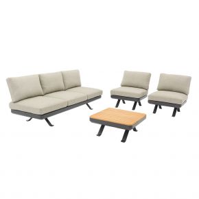 Zebra Sky Lounge 3-Sitzer Set camden grey und 2x Lounge Sessel mit Lounge Tisch Platte Teak